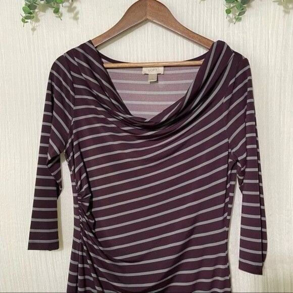 Loft Sheath Dress Purple and Gray Stripes Cowl Neck Medium - Picture 5 of 11